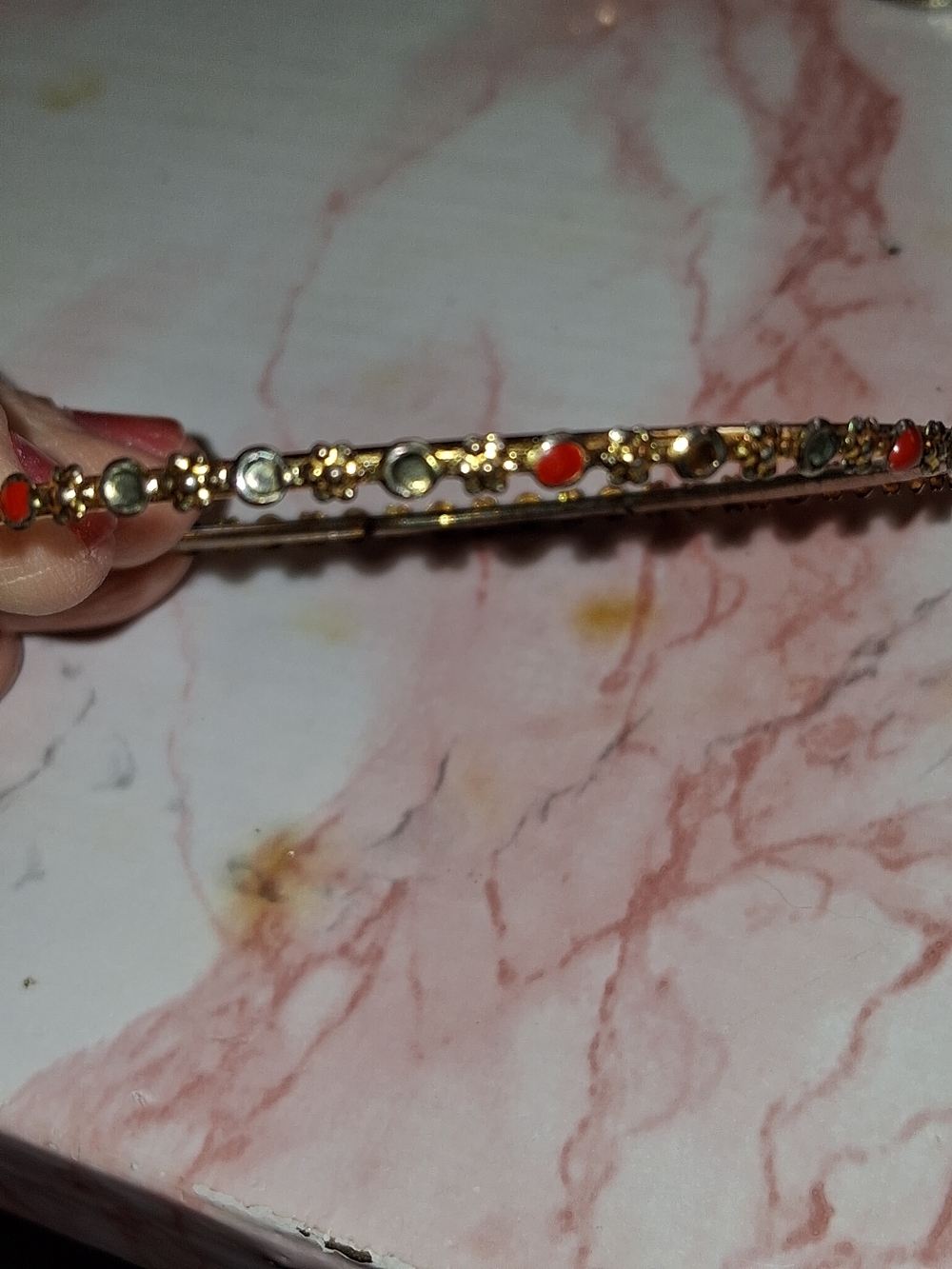Source Unknown Gold-Tone Bracelet with Red and Green Accents